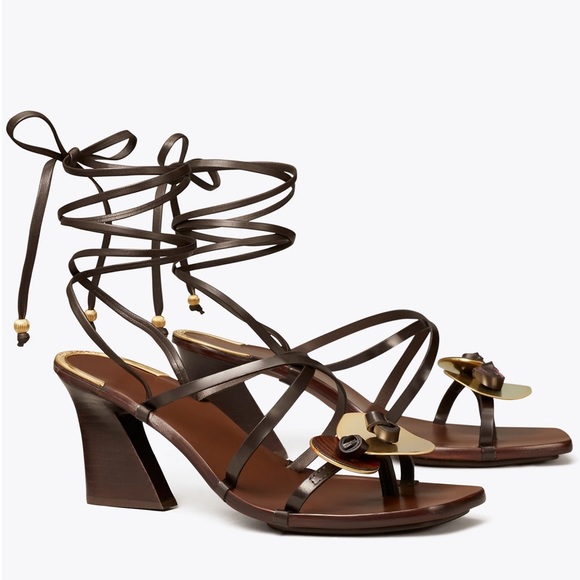 NIB NEW Tory Burch Heeled Sandal 5.5 Artisanal Women’s Knotted Shoe in Brown - Picture 1 of 15